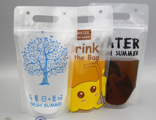 Lemonade / Cold Drinking Resealable Zip Lock Clear Stand Up Pouch With Straw